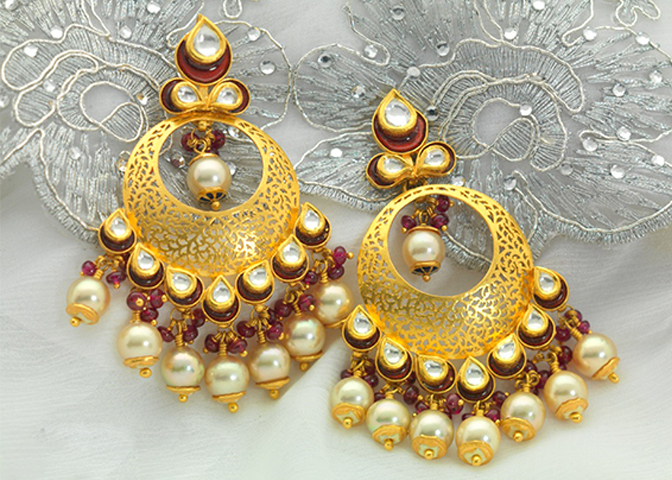 White Gold Polish Jhumka Earrings
